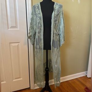 • 3X H P • She + Sky Crochet Lace Midi Duster Kimono